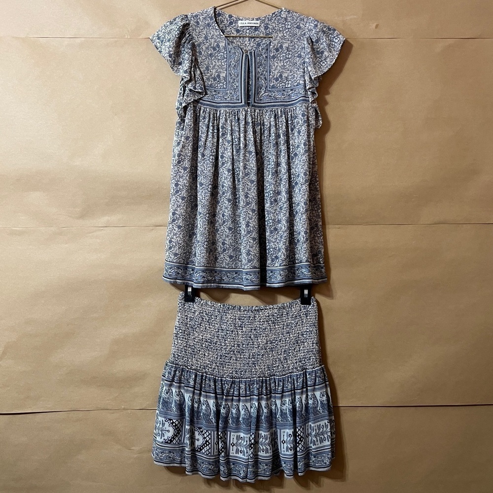 Ulla Johnson Two Piece Matching Set Floral Soleil Top Colette Skirt Silk Size S